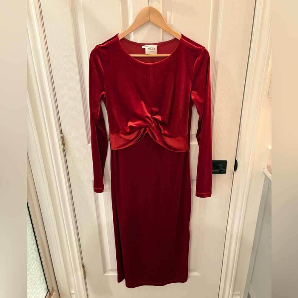 Misa Los Angeles Velvet Red Long Sleeve Dress